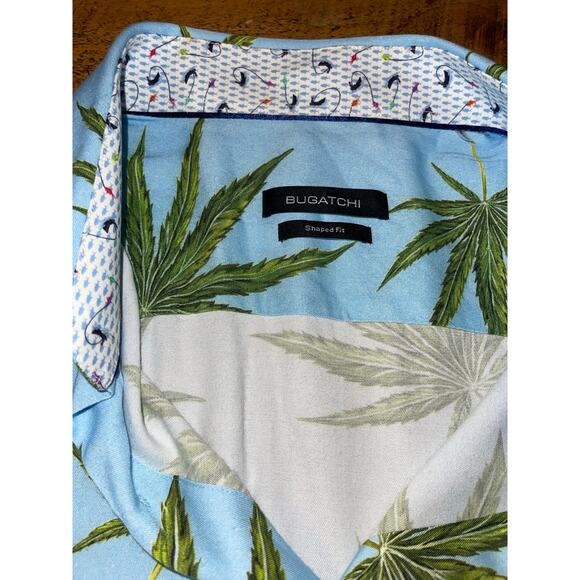 NWT Mens Bugatchi Blue Green Leaf Tropical Print Long Sleeve Button Down Size XL - Picture 4 of 10